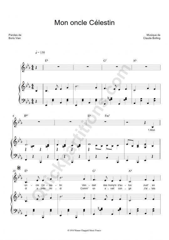 Mon oncle Célestin Piano Sheet Music - Boris Vian