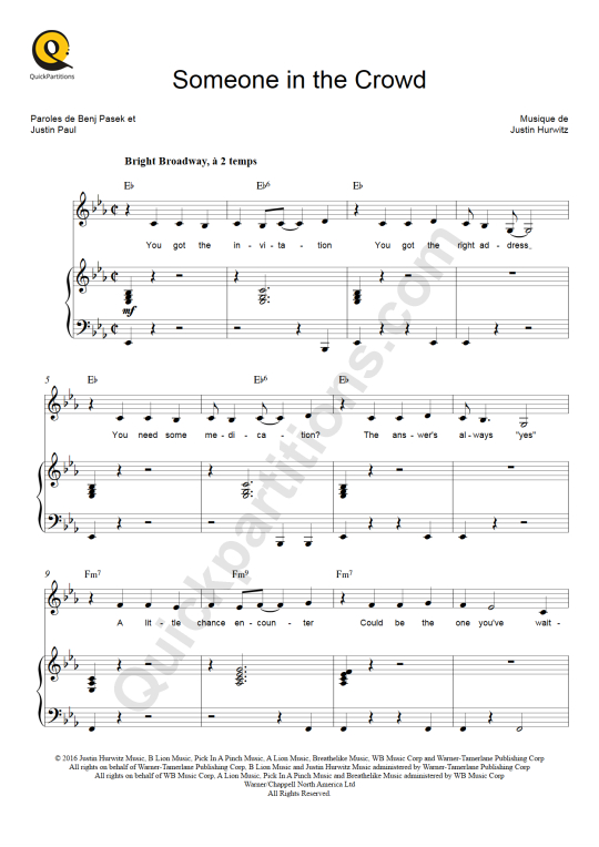Partition piano Someone in the Crowd - La La Land