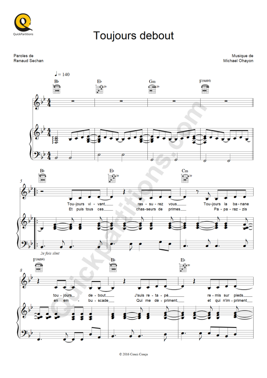 Toujours debout Piano Sheet Music - Renaud
