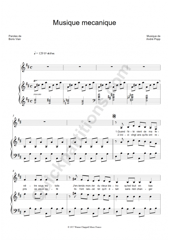 Musique mécanique Piano Sheet Music - Boris Vian