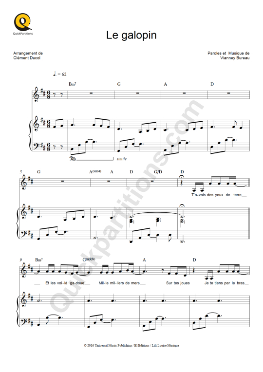 Partition Piano Le Galopin Vianney Partition Digitale