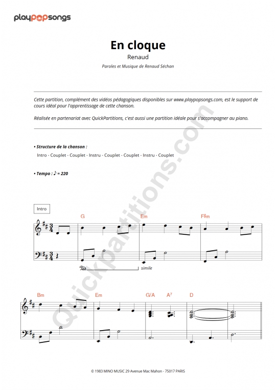 Support De Cours En Cloque Playpopsongs Partition Digitale