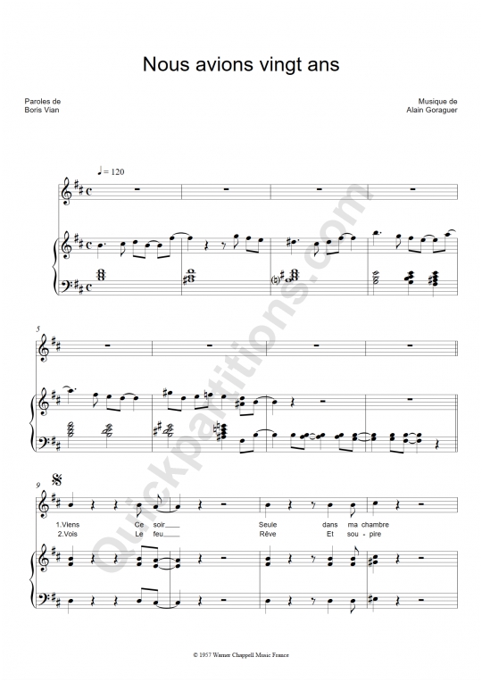 Partition piano Nous avions vingt ans - Magali Noël