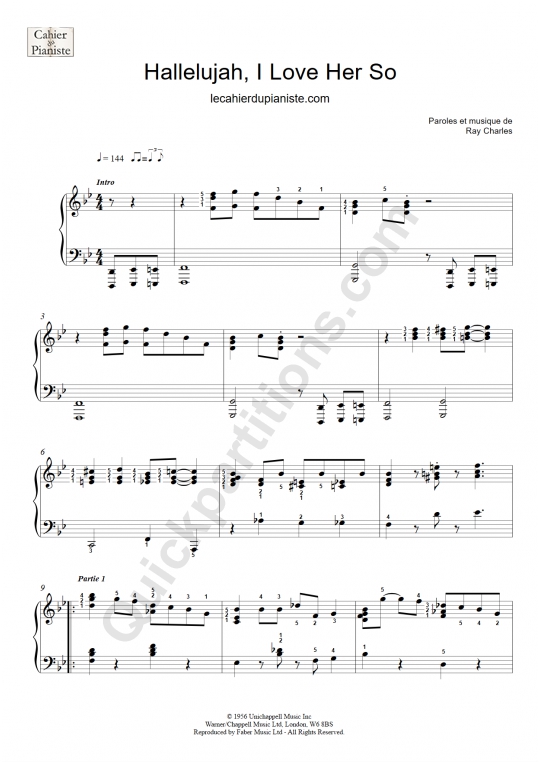 Partition piano facile Hallelujah, I Love Her So - Le Cahier du Pianiste