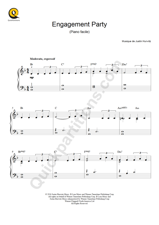 Engagement Party Easy Piano Sheet Music - La La Land