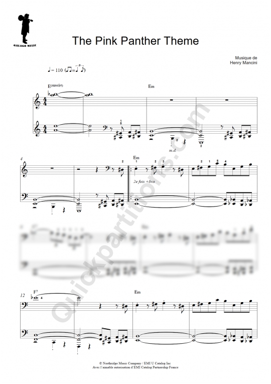 Partition piano facile La Panthère Rose - Galagomusic