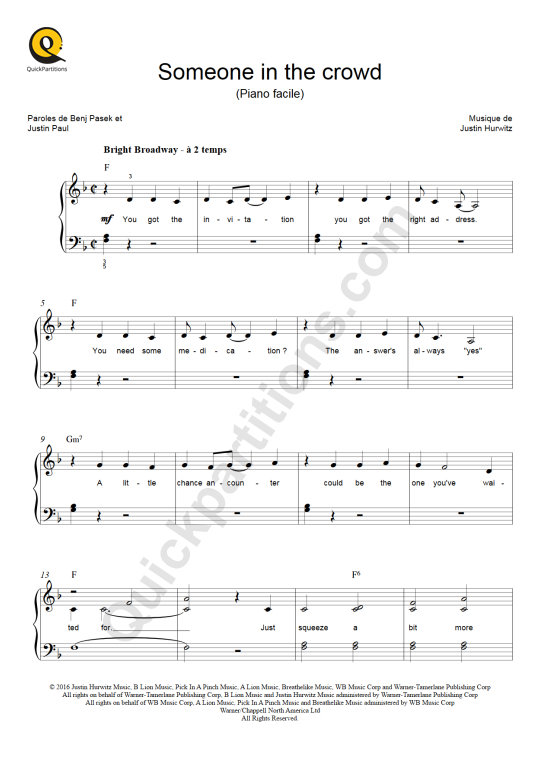 Someone in the Crowd Easy Piano Sheet Music - La La Land