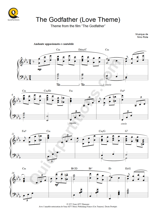 Le Parrain (Love Theme) Piano Sheet Music - Nino Rota