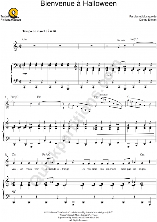 Bienvenue à Halloween Piano Sheet Music - L'étrange Noël de Monsieur Jack