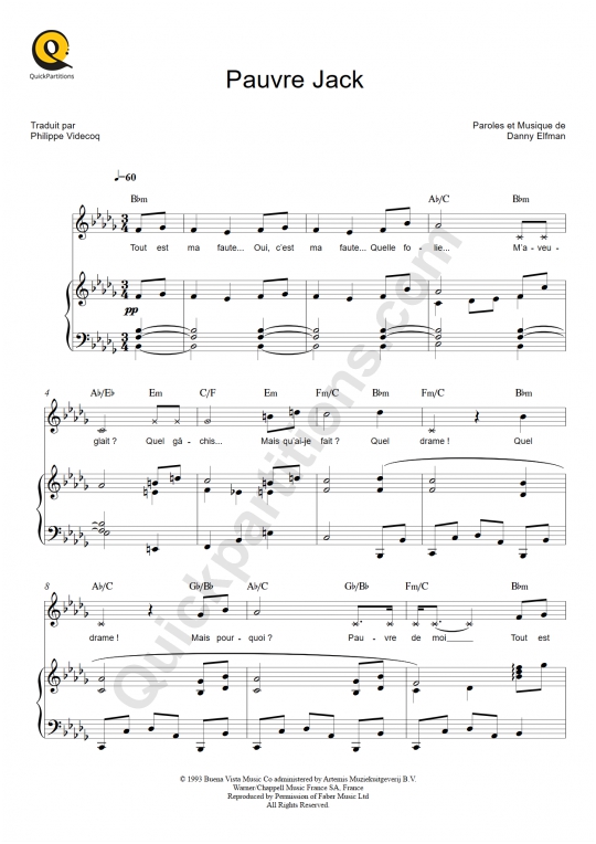 Partition piano Pauvre Jack  - L'étrange Noël de Monsieur Jack