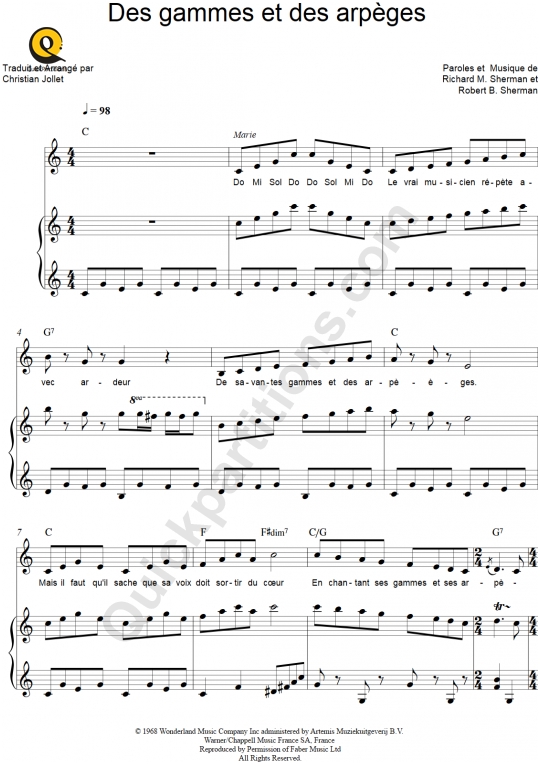 Des gammes et des arpèges  Piano Sheet Music - Les aristochats