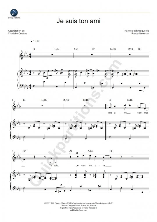 Je suis ton ami Piano Sheet Music - Toy Story