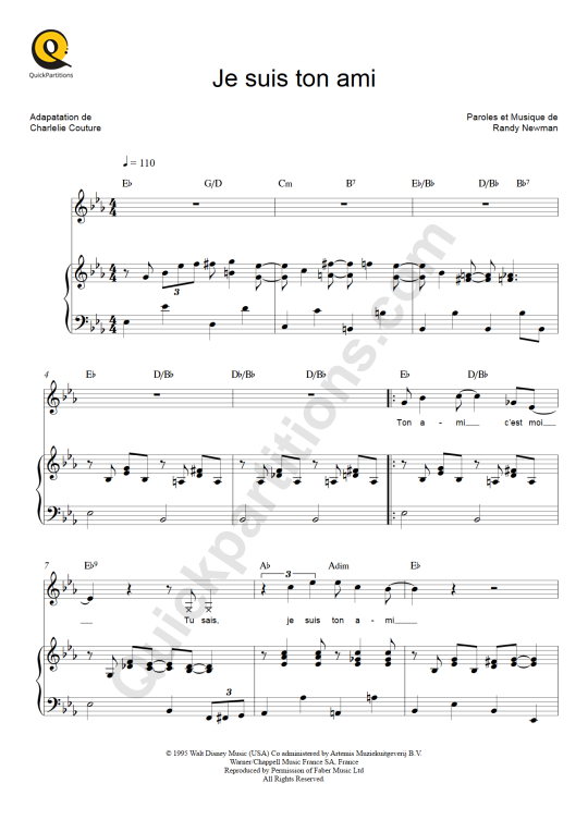 Je suis ton ami Piano Sheet Music - Toy Story