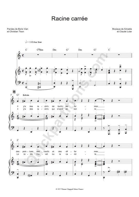 Partition piano Racine Carrée - Magali Noël