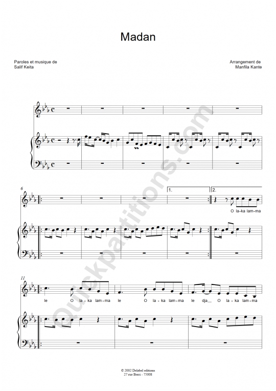 Partition piano Madan - Salif Keita
