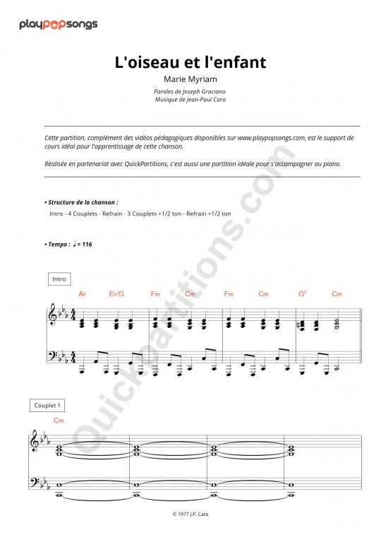 Kids United: L oiseau et l enfant Sheet music for Piano (Solo)