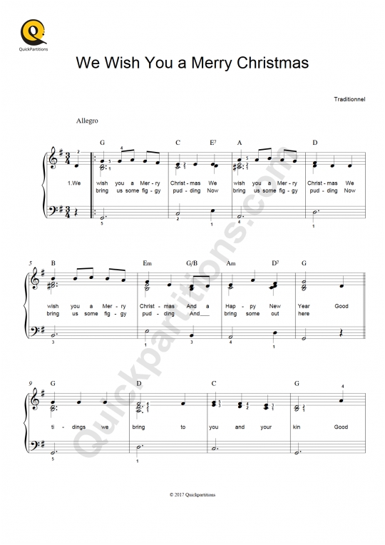 We Wish You a Merry Christmas Piano Solo Sheet Music from Noël
