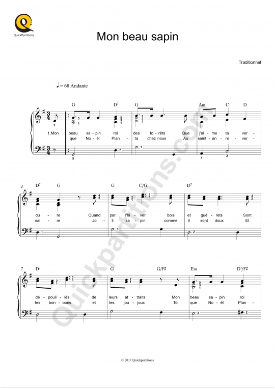 Mon beau sapin Piano Sheet Music - Noël