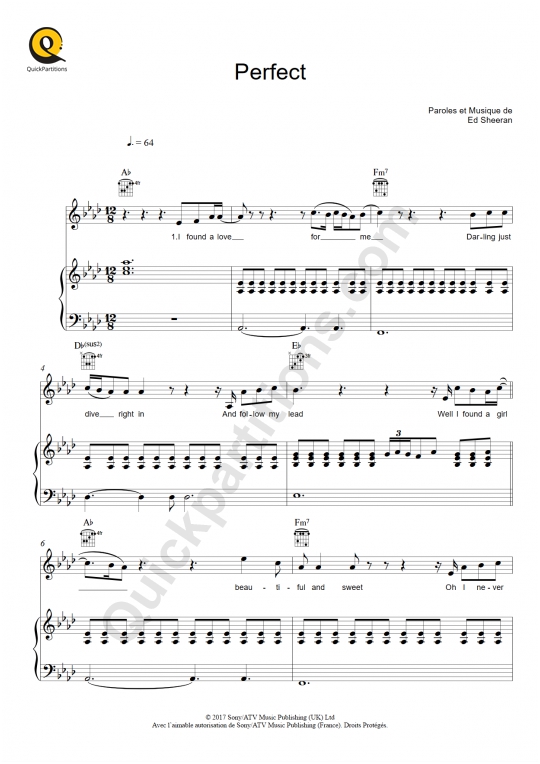 Partition piano Perfect - Ed Sheeran
