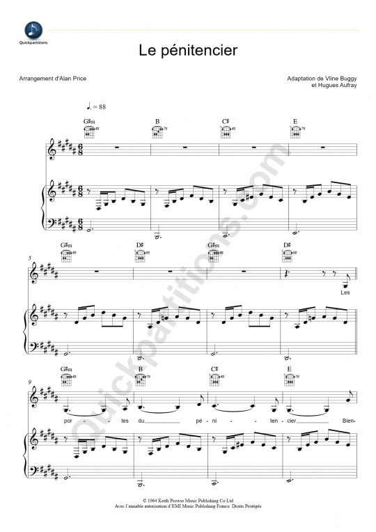 Partition piano Le pénitencier - Johnny Hallyday