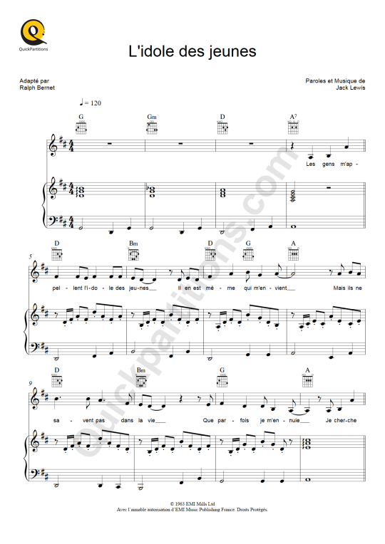 Partition piano L'idole des jeunes - Johnny Hallyday