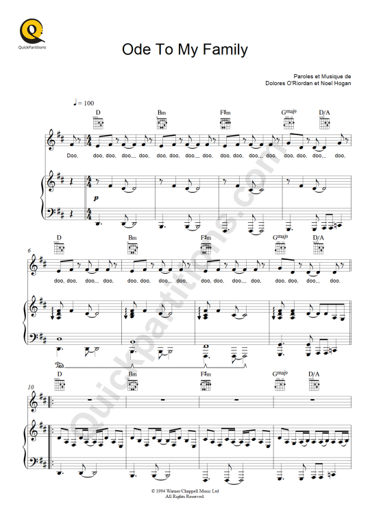 Ode To My Family Piano Sheet Music - The Cranberries ...