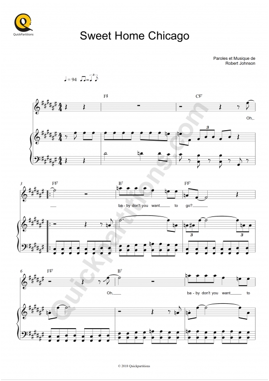 Sweet Home Chicago Piano Sheet Music - Robert Johnson