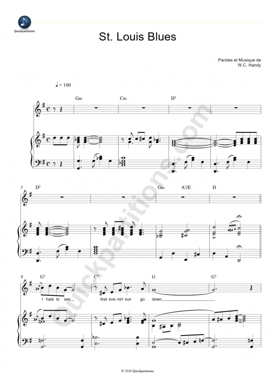 St. Louis Blues Piano Sheet Music - W.C. Handy