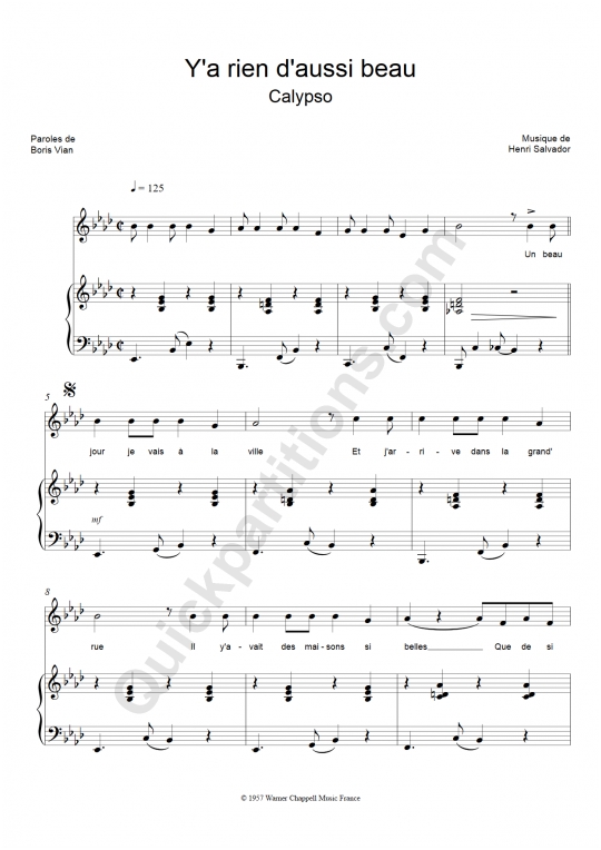 Y'a rien d'aussi beau Piano Sheet Music - Henri Salvador