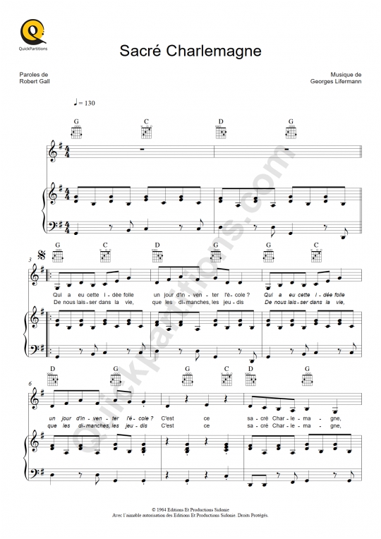 Partition piano Sacré Charlemagne - France Gall