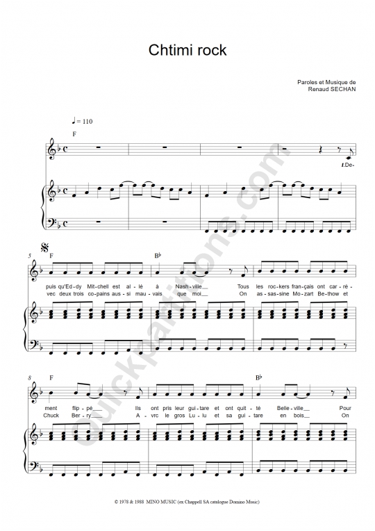 Partition piano Chtimi Rock - Renaud