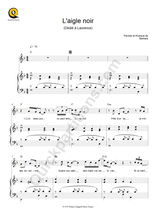 Partition piano L'aigle noir - Barbara