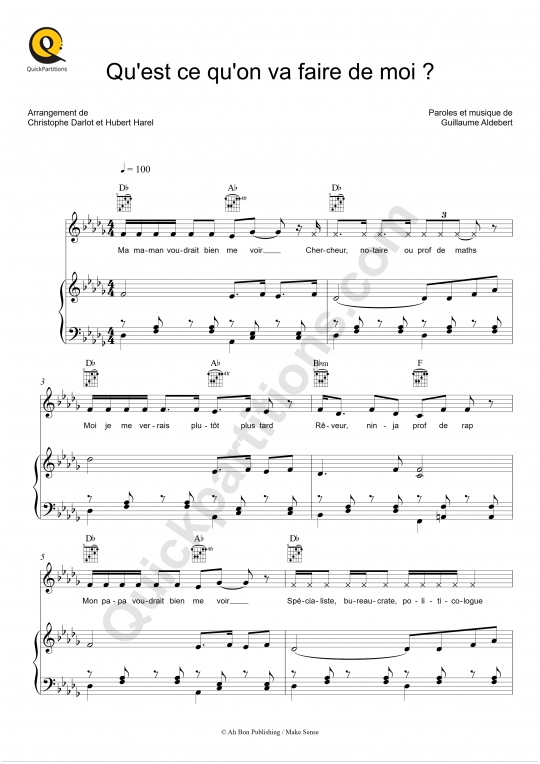 Qu'est ce qu'on va faire de moi ? Piano Sheet Music - Aldebert