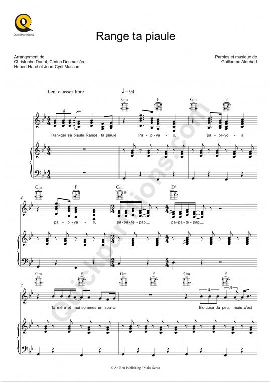 Range ta piaule Piano Sheet Music - Aldebert