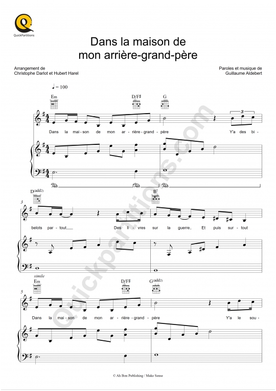 Partition piano Dans la maison de mon arrière-grand-père - Aldebert