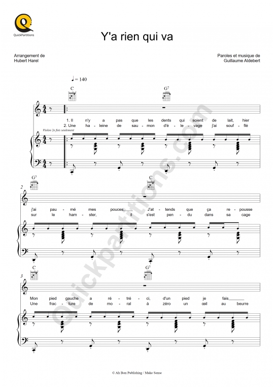 Y'a rien qui va Piano Sheet Music - Aldebert