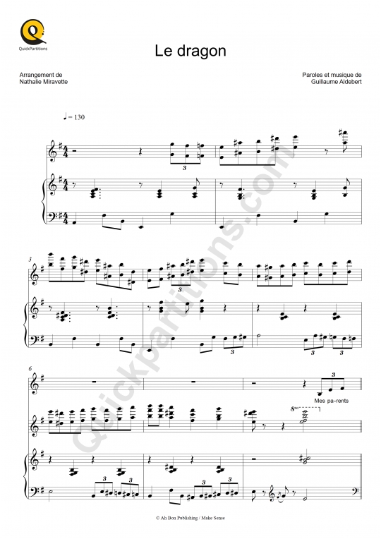 Partition Piano Le Dragon Aldebert Partition Digitale