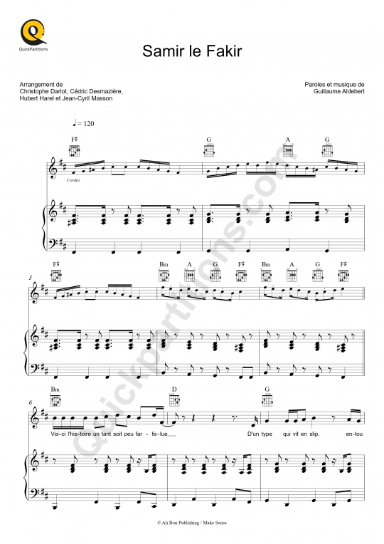 Samir le Fakir Piano Sheet Music - Aldebert