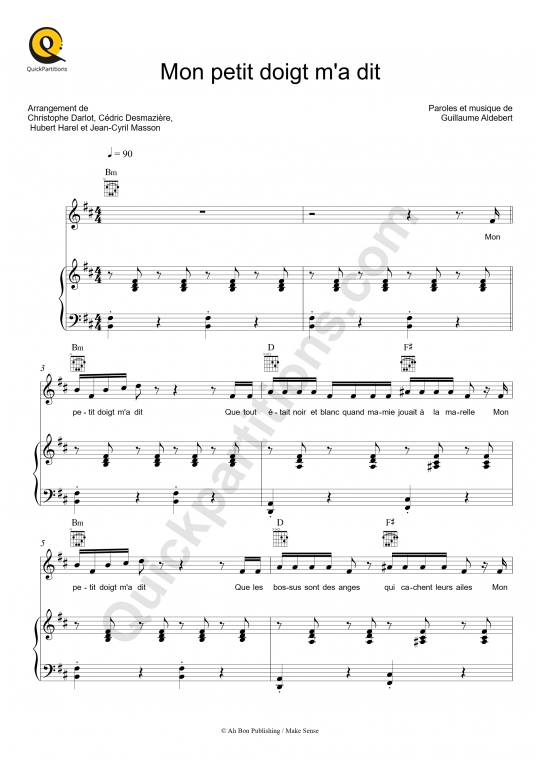 Mon petit doigt m'a dit Piano Sheet Music - Aldebert