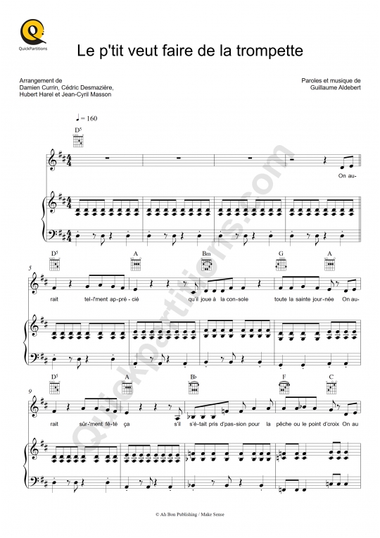 Le p'tit veut faire de la trompette Piano Sheet Music - Aldebert