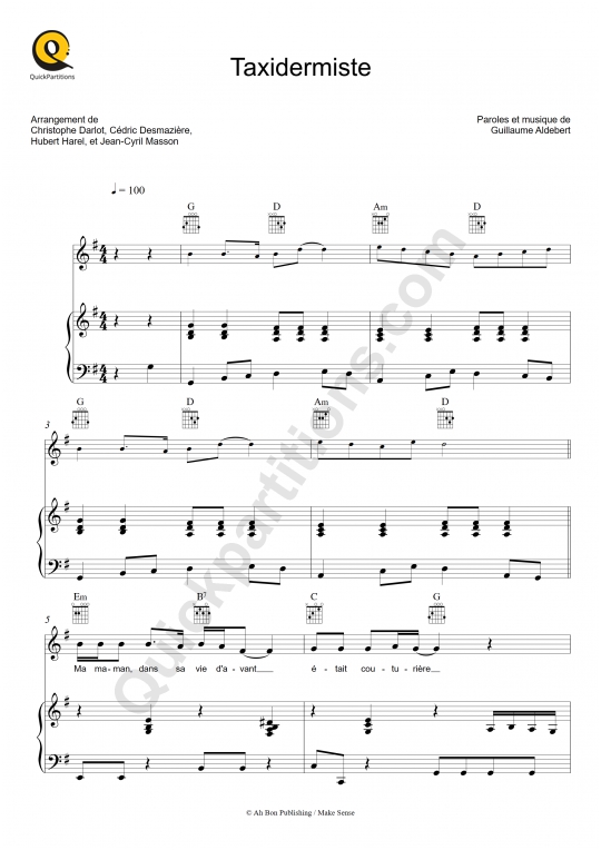 Taxidermiste Piano Sheet Music - Aldebert