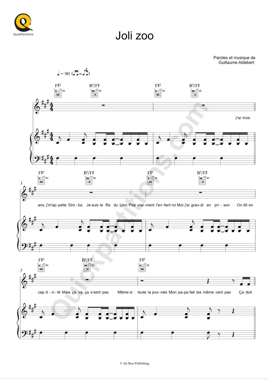 Joli zoo Piano Sheet Music - Aldebert