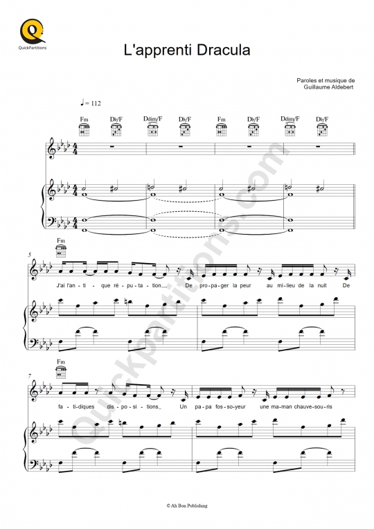 Partition piano L'apprenti Dracula - Aldebert