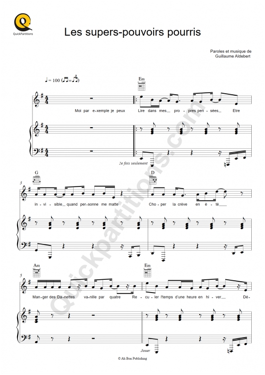 Les supers-pouvoirs pourris Piano Sheet Music - Aldebert