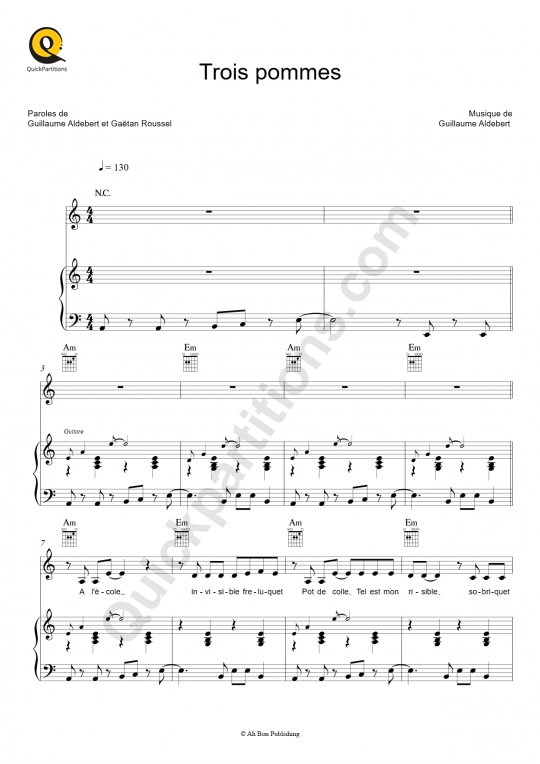 Trois pommes Piano Sheet Music - Aldebert