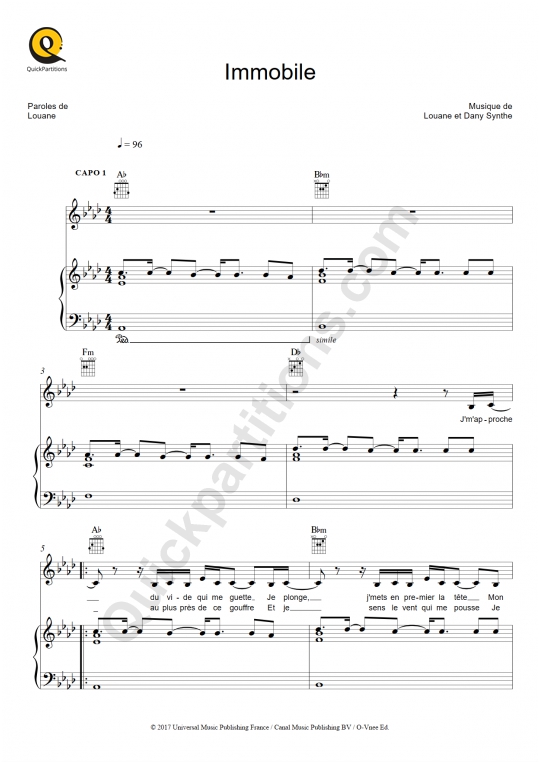 Immobile Piano Sheet Music - Louane