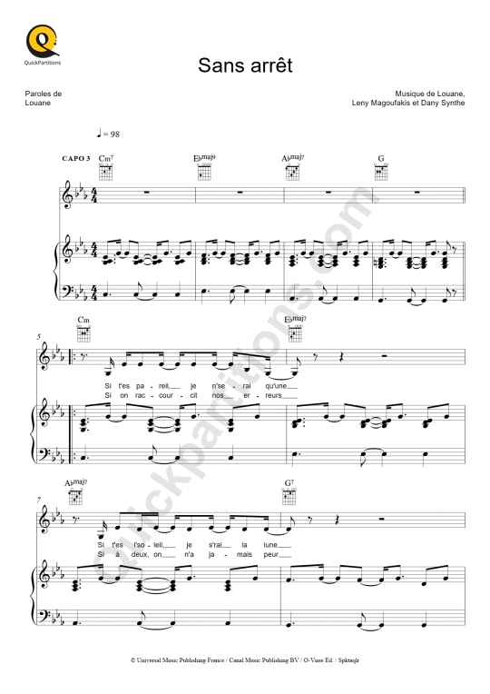 Sans arrêt Piano Sheet Music - Louane