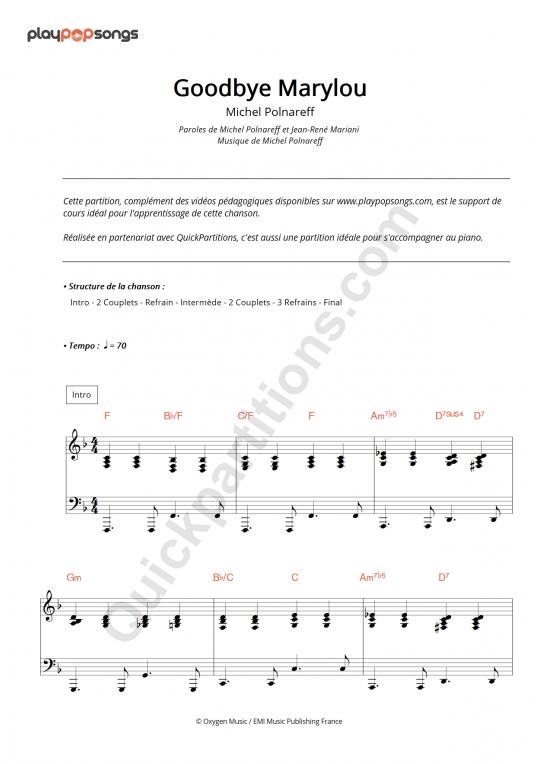 Goodbye Marylou Course Material Playpopsongs Digital Sheet Music