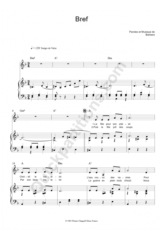 Bref Piano Sheet Music - Barbara