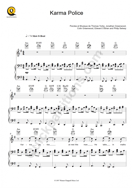 Partition piano Karma Police - Radiohead